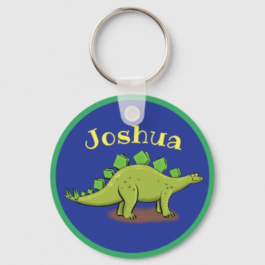 Happy green stegosaurus dinosaur cartoon sleutelhanger (Voorkant)