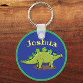 Happy green stegosaurus dinosaur cartoon sleutelhanger (Voorkant)