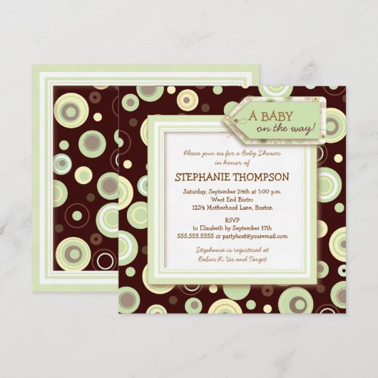 Happy Green Stippen Neutraal Baby shower Uitnodigi Kaart (Voorkant / Achterkant)