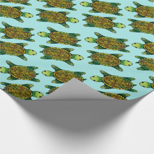 Happy Green Waterverf Ink Drawn Turtle Pattern Cadeaupapier