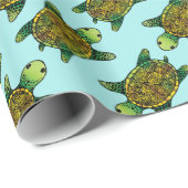 Happy Green Waterverf Ink Drawn Turtle Pattern Cadeaupapier (Rol Hoek)