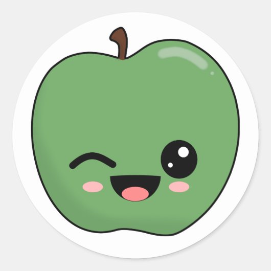 Happy Green Winking Apple Ronde Sticker (Voorkant)