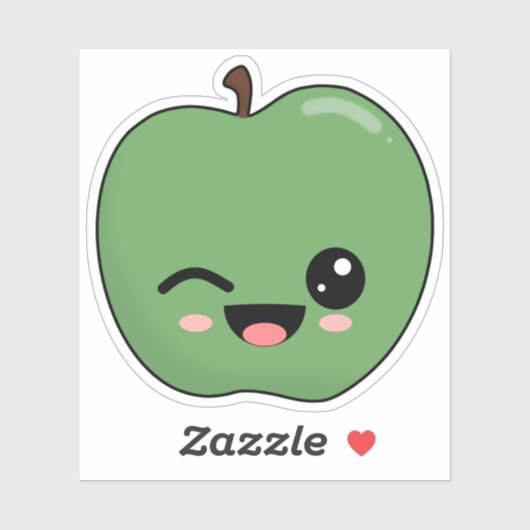 Happy Green Winking Apple Sticker (Vel)