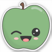 Happy Green Winking Apple Sticker (Voorkant)