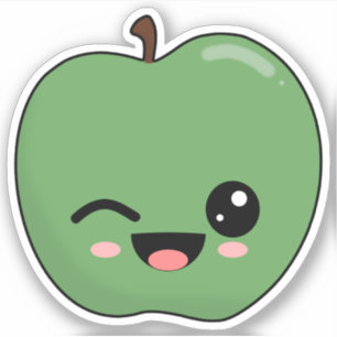 Happy Green Winking Apple Sticker