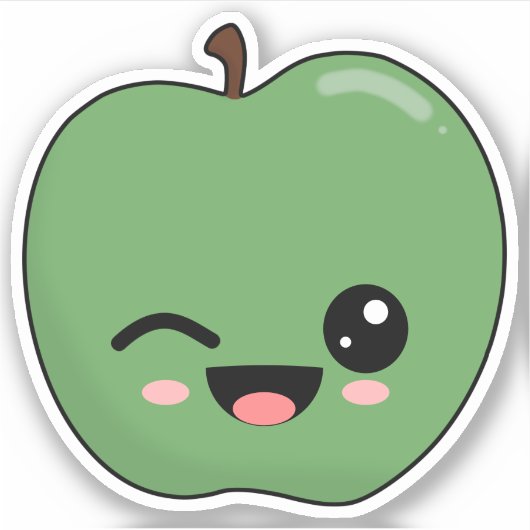 Happy Green Winking Apple Sticker (Voorkant)