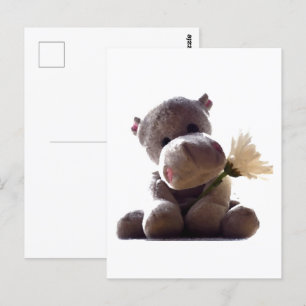 Happy Grey Hippo Holding Daisy, Schattigee liefdes Briefkaart