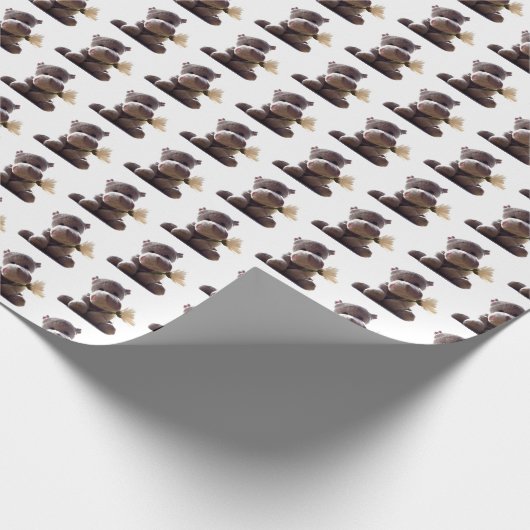 Happy Grey Hippo Holding Daisy, Schattigee liefdes Cadeaupapier (Hoek)