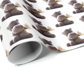 Happy Grey Hippo Holding Daisy, Schattigee liefdes Cadeaupapier (Rol Hoek)