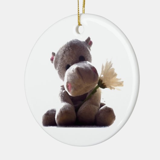 Happy Grey Hippo Holding Daisy, Schattigee liefdes Keramisch Ornament (Links)