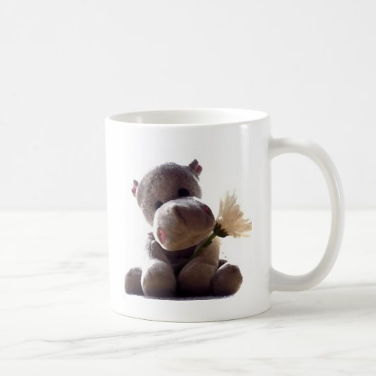 Happy Grey Hippo Holding Daisy, Schattigee liefdes Koffiemok (Rechts)