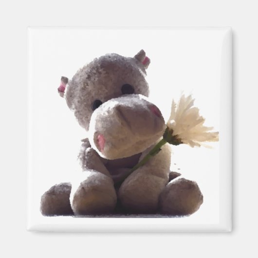 Happy Grey Hippo Holding Daisy, Schattigee liefdes Magneet (Voorkant)