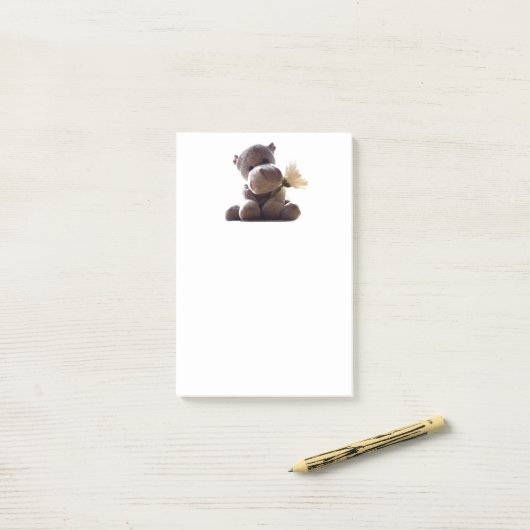Happy Grey Hippo Holding Daisy, Schattigee liefdes Post-it® Notes (Op bureau)