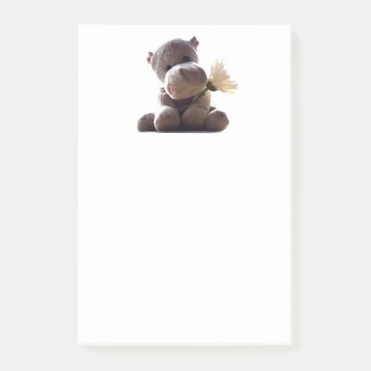 Happy Grey Hippo Holding Daisy, Schattigee liefdes Post-it® Notes (Voorkant)
