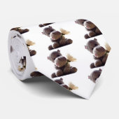 Happy Grey Hippo Holding Daisy, Schattigee liefdes Stropdas (Opgerold)