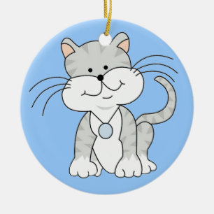 Happy Grey Kat Keramisch Ornament