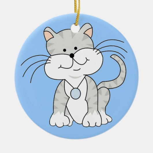 Happy Grey Kat Keramisch Ornament (Voorkant)
