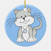 Happy Grey Kat Keramisch Ornament (Achterkant)