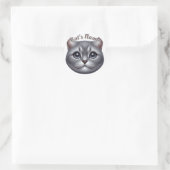 Happy Grey Korthaar Kat · Gepersonaliseerd Ronde Sticker (Tas)