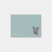 Happy Grey Pit Bull Dog Tekening | Jouw namen toev Post-it® Notes (Voorkant)