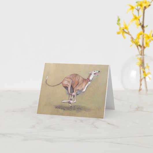 Happy Greyhound Dog Art Note Kaart (Gele Bloem)