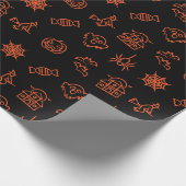 Happy griezelig Halloween patroon - Zwart Cadeaupapier (Hoek)