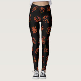 Happy griezelig Halloween patroon - Zwart en sinaa Leggings