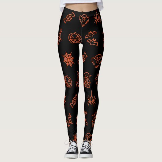 Happy griezelig Halloween patroon - Zwart en sinaa Leggings (Voorkant)