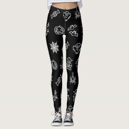 Happy griezelig Halloween patroon - Zwart en wit Leggings