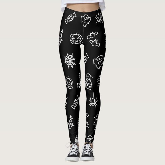 Happy griezelig Halloween patroon - Zwart en wit Leggings (Voorkant)