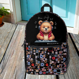 Happy Grizzly Beer, Smiling DJ, Muziek Oerwoud Bedrukte Rugzak