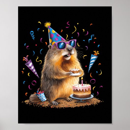 Happy Groundhog Day 12 Feb Ground Hog With Birthda Poster (Voorkant)