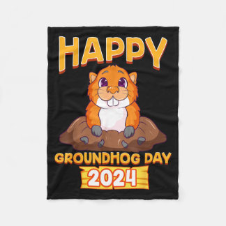 Happy Groundhog Day 2024 Woodchuck Weather Meteoro Fleece Deken
