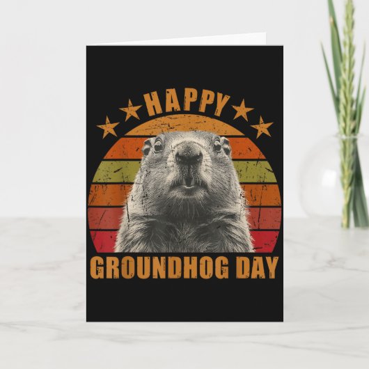 Happy Groundhog Day 2025 Decorations Humorous Retr Kaart (Voorkant)