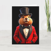 Happy Groundhog Day 2025 Groundhog Gentleman Hat _ Kaart (Voorkant)