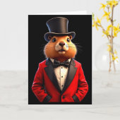 Happy Groundhog Day 2025 Groundhog Gentleman Hat _ Kaart (Gele Bloem)