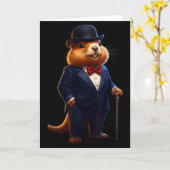 Happy Groundhog Day 2026 Groundhog Gentleman Hat _ Kaart (Gele Bloem)