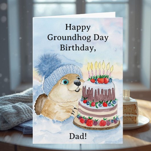 Happy Groundhog Day Birthday Groundhog with Cake Kaart
