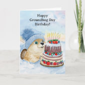 Happy Groundhog Day Birthday Groundhog with Cake Kaart (Voorkant)