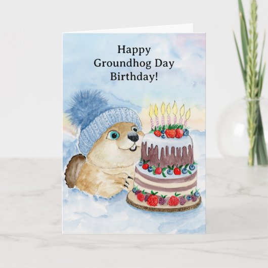 Happy Groundhog Day Birthday Groundhog with Cake Kaart (Voorkant)