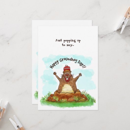 Happy Groundhog Day Card Kaart (Voorkant / Achterkant in situ)