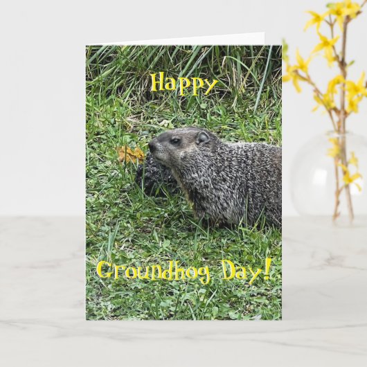Happy Groundhog Day, custom greeting cards Kaart (Gele Bloem)