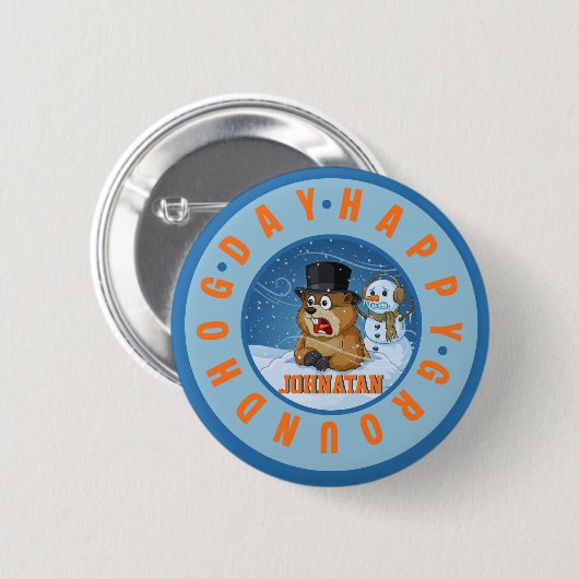 Happy Groundhog Day Custom Name Funny Ronde Button 5,7 Cm (Voorkant /achterkant)