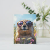 Happy Groundhog Day Cute Colorful Woodchuck  Feestdagenkaart (Staand voorkant)