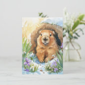 Happy Groundhog Day Cute Colorful Woodchuck  Feestdagenkaart (Staand voorkant)