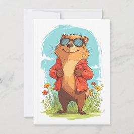 Happy Groundhog Day Cute Colorful Woodchuck  Feestdagenkaart