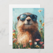 Happy Groundhog Day Cute Colorful Woodchuck  Feestdagenkaart (Voorkant / Achterkant)