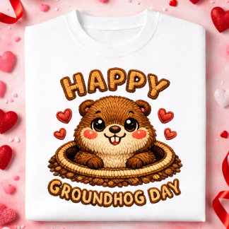 Happy Groundhog Day Cute Embroidery Groundhog Desi