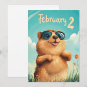 Happy Groundhog Day Cute Watercolor Woodchuck  Feestdagenkaart (Voorkant / Achterkant)