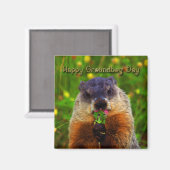 Happy Groundhog Day Eating Flower Magneet (Voorkant / Achterkant)